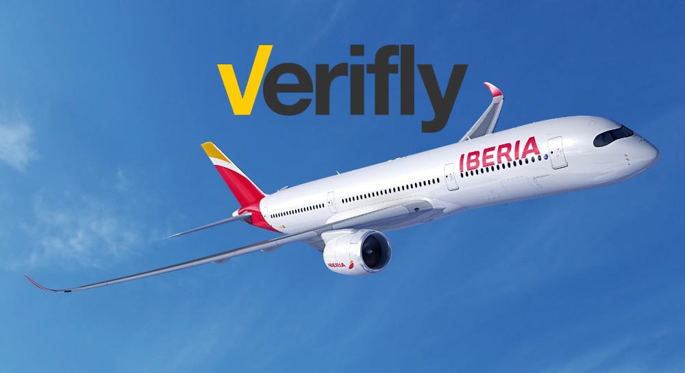 avión de Iberia y el logo de VeriFLY