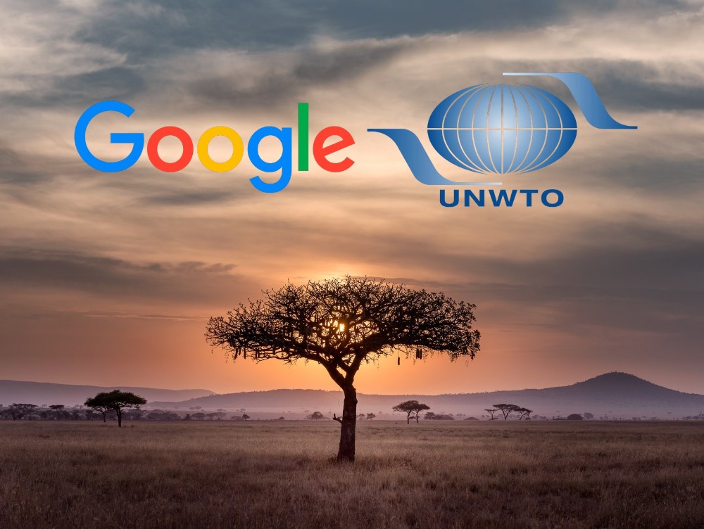 paisaje africano con los logos de Google y la OMT