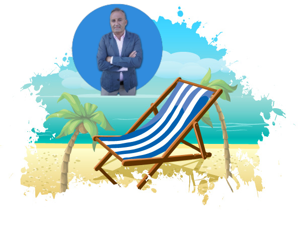 ilustración de una silla de playa en la arena y una palmera en verano, foto del autor del artículo