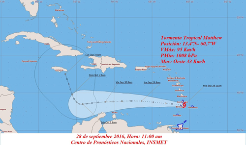 Se forma la tormenta tropical Matthew en el Caribe