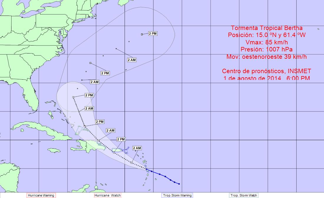 Tormenta tropical Bertha se aproxima a Puerto Rico